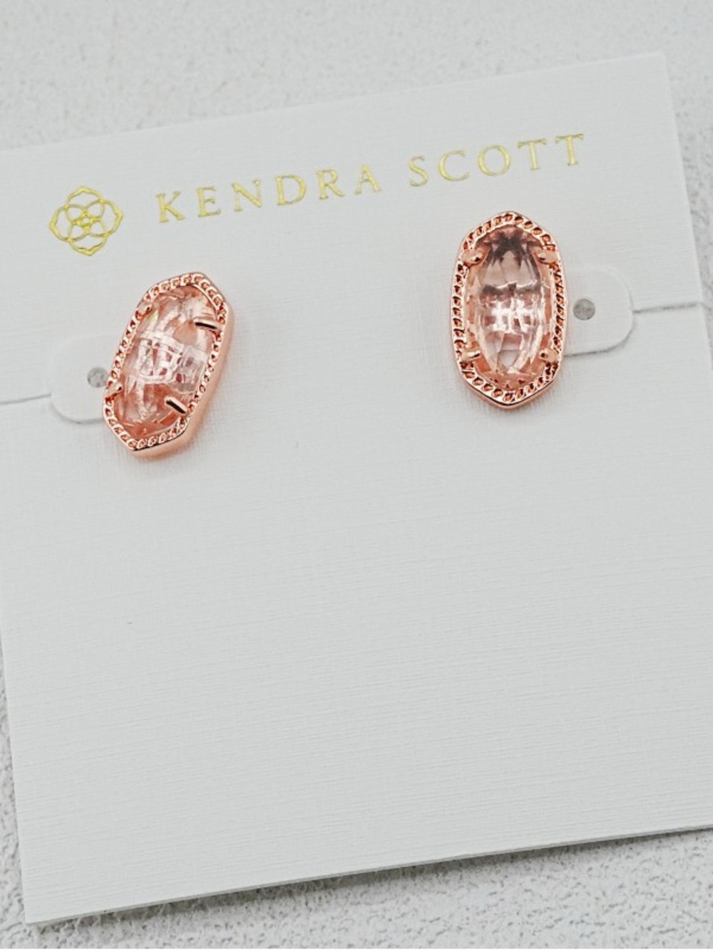 Kendra Scott Rose Gold Pink Faceted Glass Oval Stud Earrings